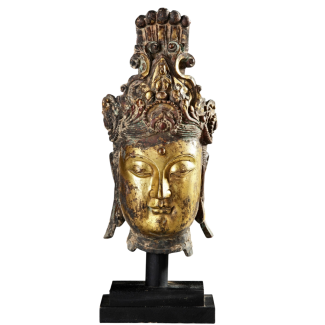 Large gilt bronze head of Guanyin 