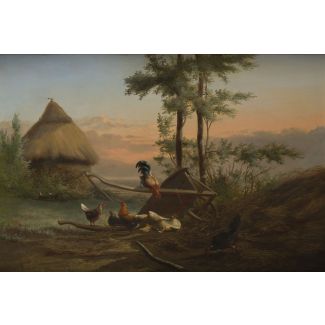 Gemäldepaar mit darstellung der hühnerhof, 1869