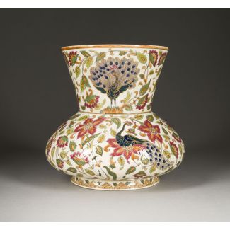 Grosse vase mit pfau und floraler dekor