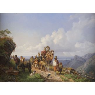 Menagerie auf der wanderung über den paß. um 1847/1850