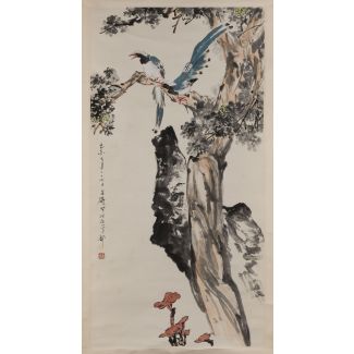 Wang Xuetao (mit Signatur von), Vögel auf Zweig