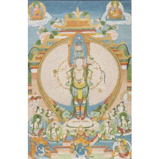 Ein Thangka mit der Darstellung von Avalokiteshvara Sahasrabhuja