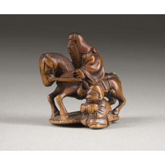 Ein netsuke von choryo und kosekiko aus holz