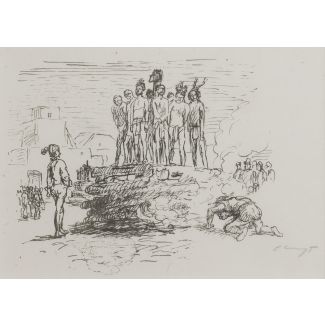 Eingeborene gefangene auf einem holzstoss, der in brand gesteckt wird' (1918)