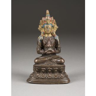 Eine teilvergoldete sitzende figur des amitayus aus bronze