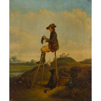 Französische schule des 19. jh. hirte aus den landes auf stelzen