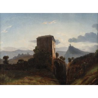 Deutsche schule des 19. jahrhunderts gebirgslandschaft mit burgruinen