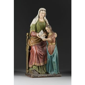 Thronende heilige anna lehrt der jungen maria das lesen
