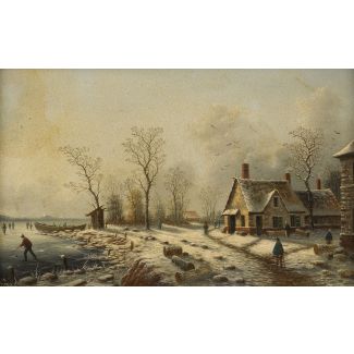 Albert alexandre lenoir 1801 - 1891 verschneites dorf am zugefrorenen see