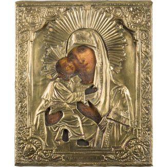 Ikone mit der Gottesmutter von Wladimir (Wladimirskaja) mit Oklad