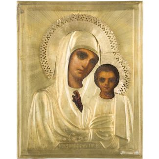 Kleine Ikone mit der Gottesmutter von Kasan (Kasanskaja) mit Oklad