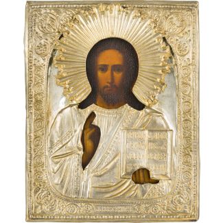 Kleine Ikone mit Christus Pantokrator mit Oklad
