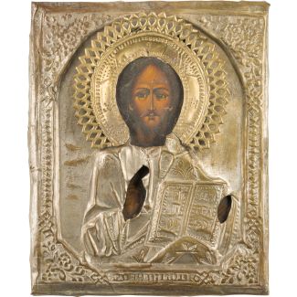 A small icon showing Christ Pantokrator with oklad