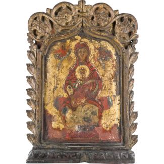 A FINE ICON OF THE ENTHRONED MOTHER OF GOD 