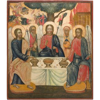 A MONUMENTAL ICON SHOWING THE OLD TESTAMENT TRINITY FROM A CHURCH ICONOSTASIS 