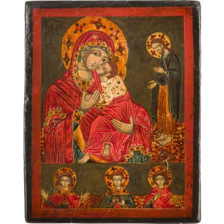 A TWOPARTITE ICON SHOWING THE ELEUSA MOTHER OF GOD AND SELECTED SAINTS 