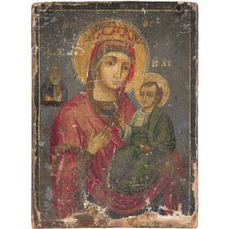 AN ICON SHOWING THE HODIGITRIA MOTHER OF GOD AND ST MODEST 