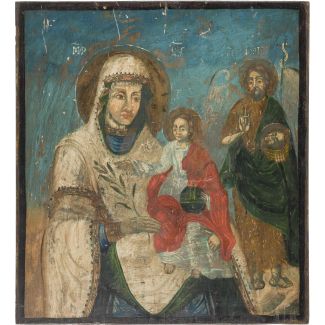 A LARGE ICON SHOWING THE MOTHER OF GOD AND ST JOHN THE FORERUNNER 