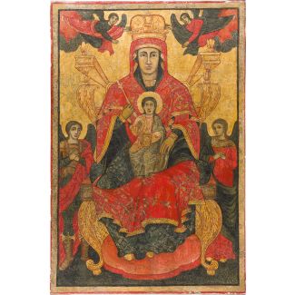 A MONUMENTAL ICON SHOWING THE ENTHRONED MOTHER OF GOD 