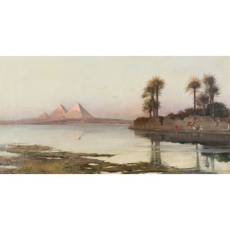 PETER CONRAD SCHREIBER 1816 Fürth - 1894 Nürnberg NILLANDSCHAFT MIT DEN PYRAMIDEN IN DER FERNE