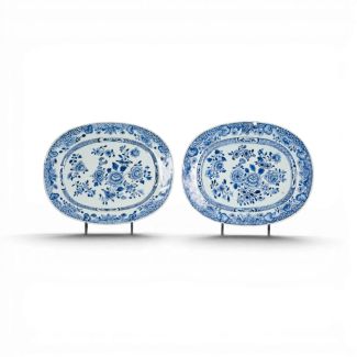 Two Blue And White Export Plates With Floral Design