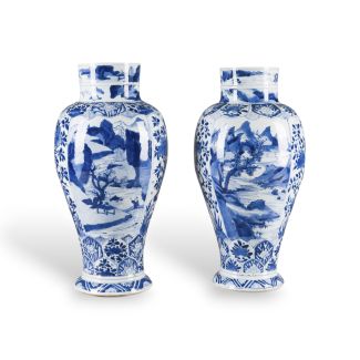 A PAIR OF BLUE AND WHITE BALUSTER VASES
