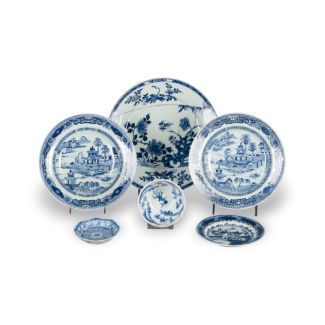 Six Blue And White Porcelain Objects