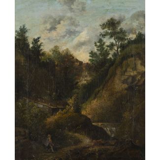 DEUTSCHER ROMANTIKER Tätig um 1830. LANDSCHAFT MIT HIRTE