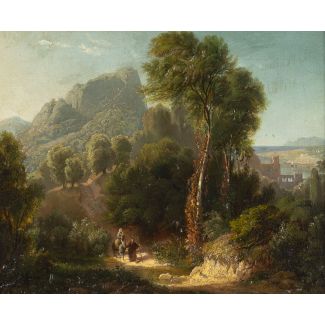 AUGUST VON WILLE 1829 Kassel - 1887 Düsseldorf LANDSCHAFT MIT DER FLUCHT NACH ÄGYPTEN, 1848
