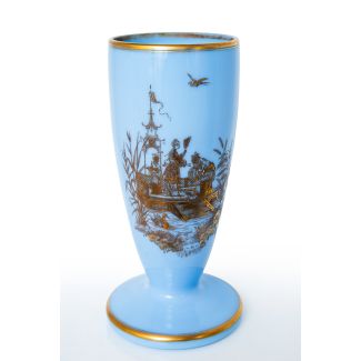 Large Lilac Opaline Glass Vase with Gilt Chinoiserie Scene