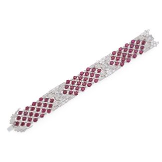 Armband mit Brillanten und Baguette-Diamanten, Rubinen und besetzt mit Brillanten