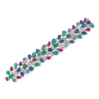 Tutti frutti bracelet with diamond pavé stems