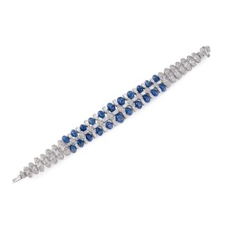 Sapphire and Burmese cabochon bracelet, melon cut