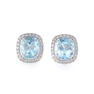 Aquamarine earrings, cushion with sparkling edges