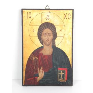 Sacred Byzantine icon painted on wooden panel of Jesus
