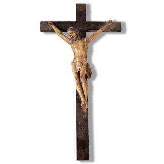 Antique Polychrome Carved Wood Crucifix