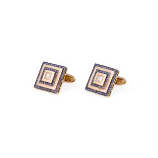 Diamond and sapphire cufflinks in rose gold