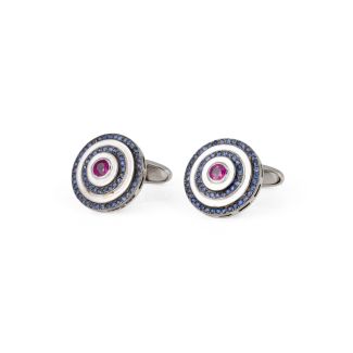 Gemstone cufflinks in white gold with rubies and sapphires