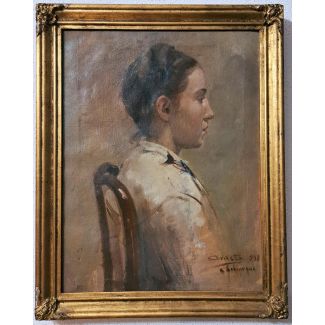 Woman's Profile Painting on Brown Background