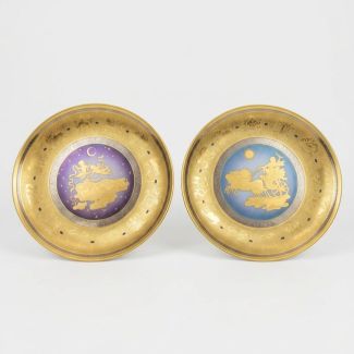 Pair of rare porcelain plates "Il Giorno" and "La Notte"