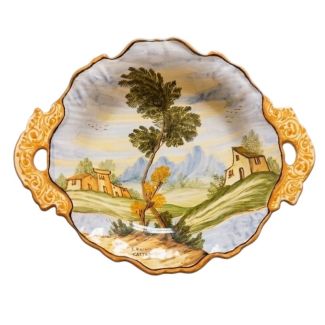 Centerpiece majolica tray with bucolic landscape