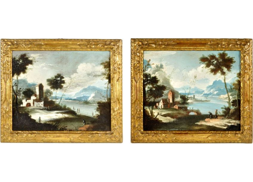 Landschaftspaar mit Figuren
